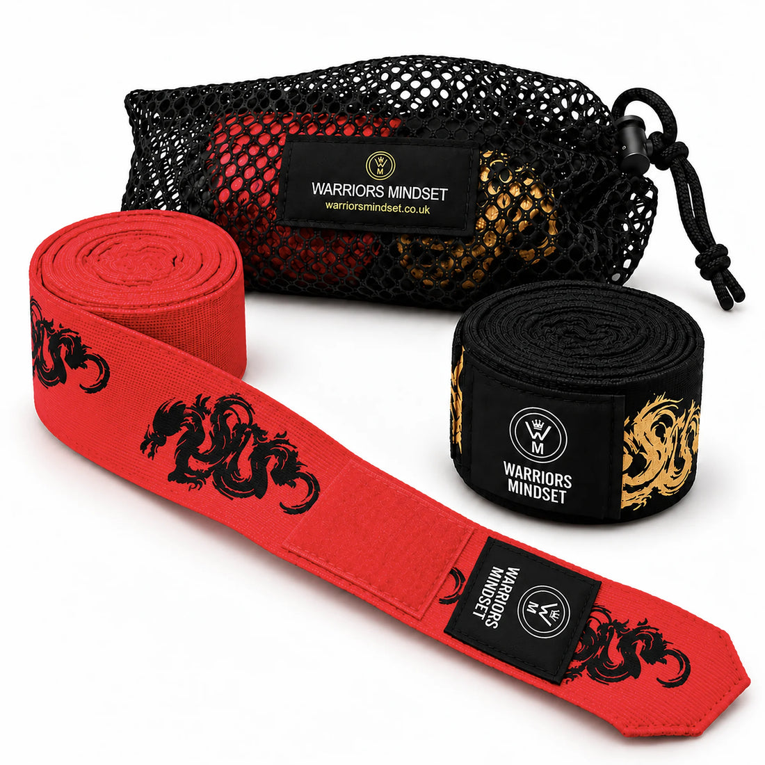 5M Boxing Hand Wraps with Mesh Wash Bag – Dragon Edition | Warriors Mindset