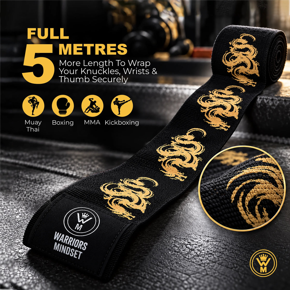 5M Boxing Hand Wraps with Mesh Wash Bag – Dragon Edition | Warriors Mindset