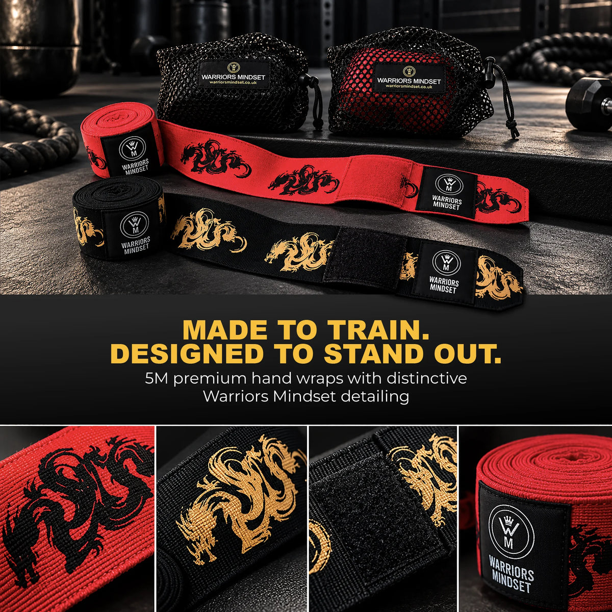 5M Boxing Hand Wraps with Mesh Wash Bag – Dragon Edition | Warriors Mindset