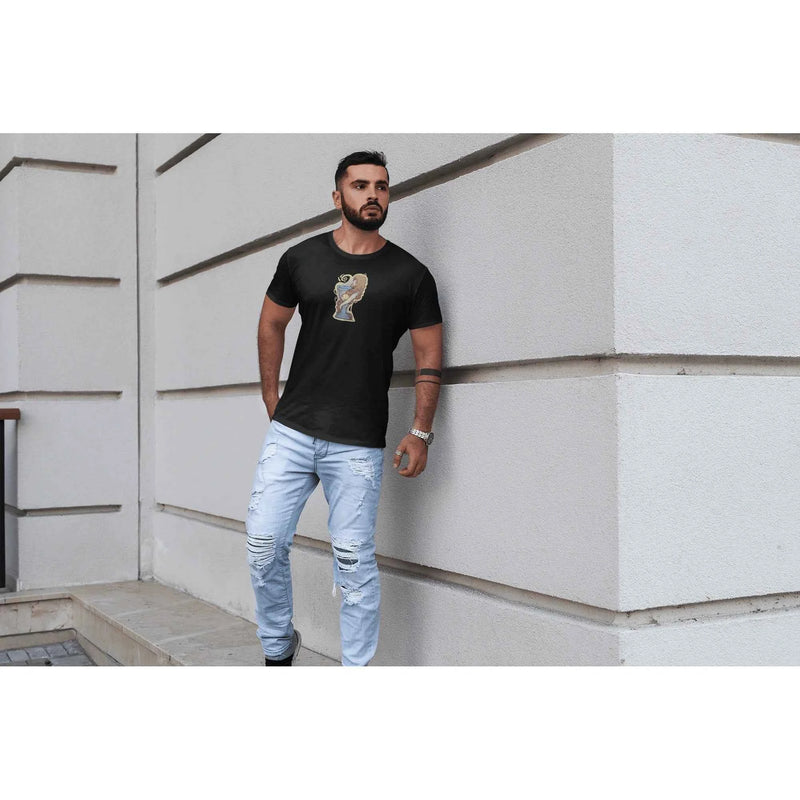 Aquarius zodiac guardian t-shirt featuring the water-bearer symbol, Archangel Michael sigil and angel wings design by Warriors Mindset