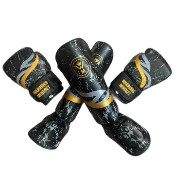 Warriors Mindset Complete Fight Kit — 14oz Gloves, Shin Pads, Shorts & Tee (Free Wraps)