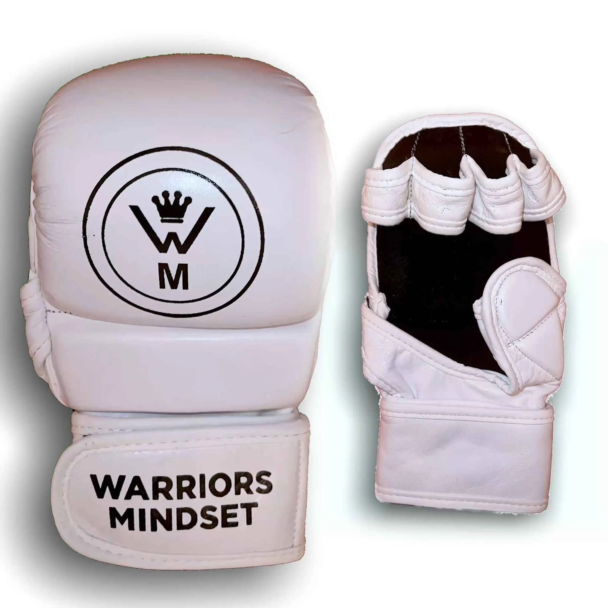 White boxing glove with 'Warriors Mindset' branding on a white background