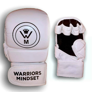 White boxing glove with 'Warriors Mindset' branding on a white background