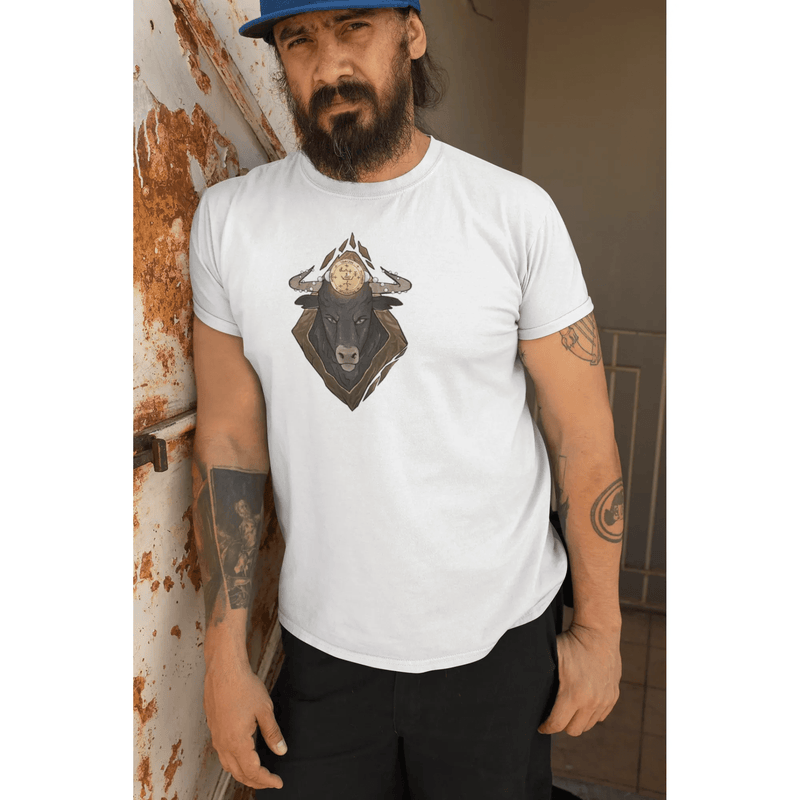 Taurus zodiac guardian t-shirt featuring the bull symbol, Archangel Michael sigil and angel wings design by Warriors Mindset