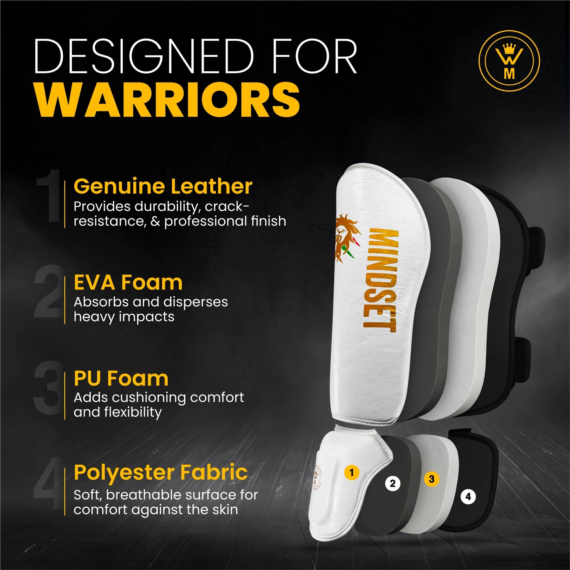 Warrior's Mindset Leather Shin Guards - Muay Thai & MMA - warriors mindset