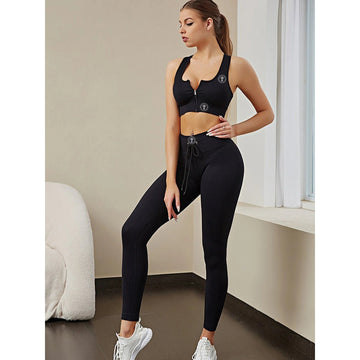 WM Seamless Activewear Set – High - Waist Leggings + Zip Sports Bra (Black) - warriors mindset