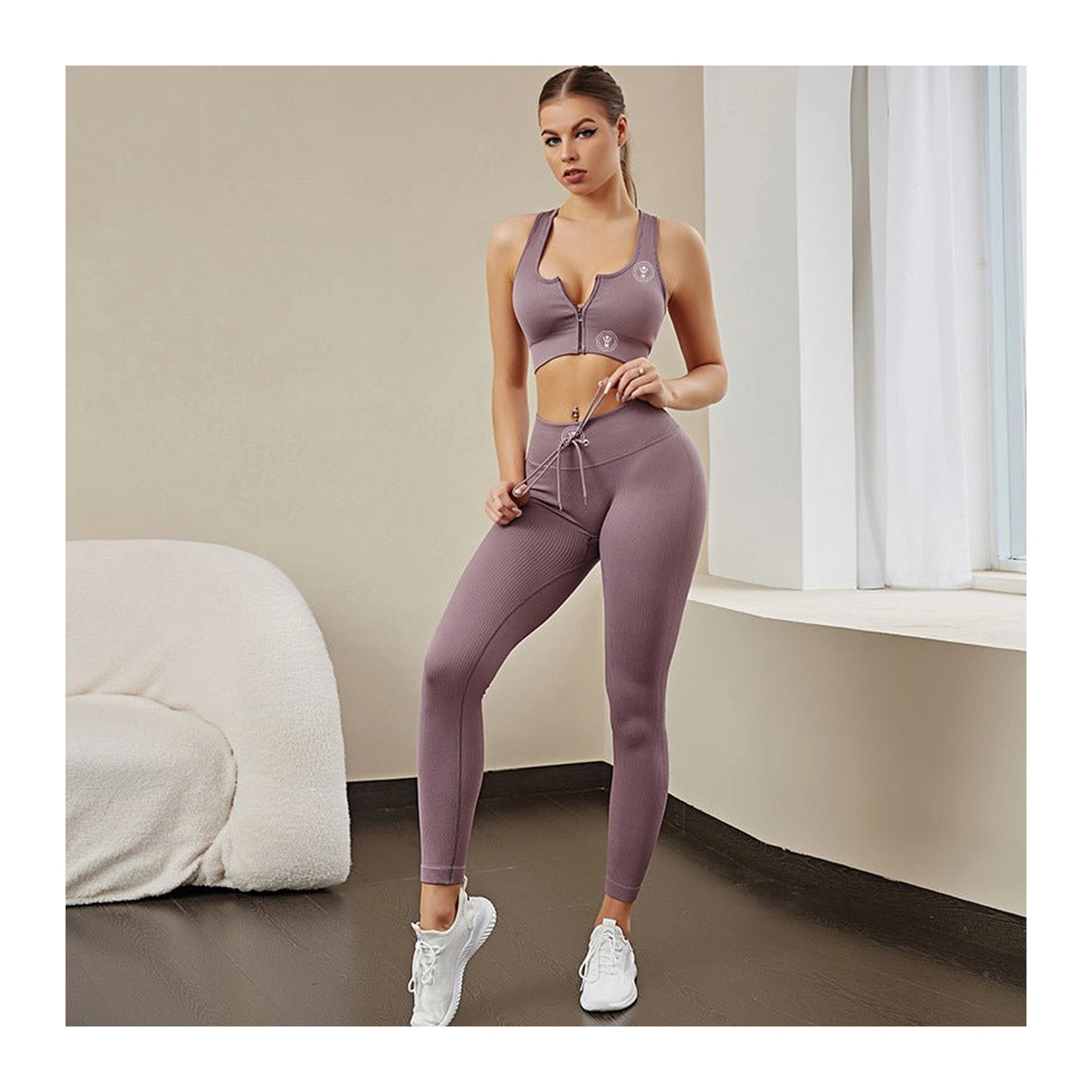 WM Seamless Activewear Set – High - Waist Leggings + Zip Sports Bra (Pink) - warriors mindset