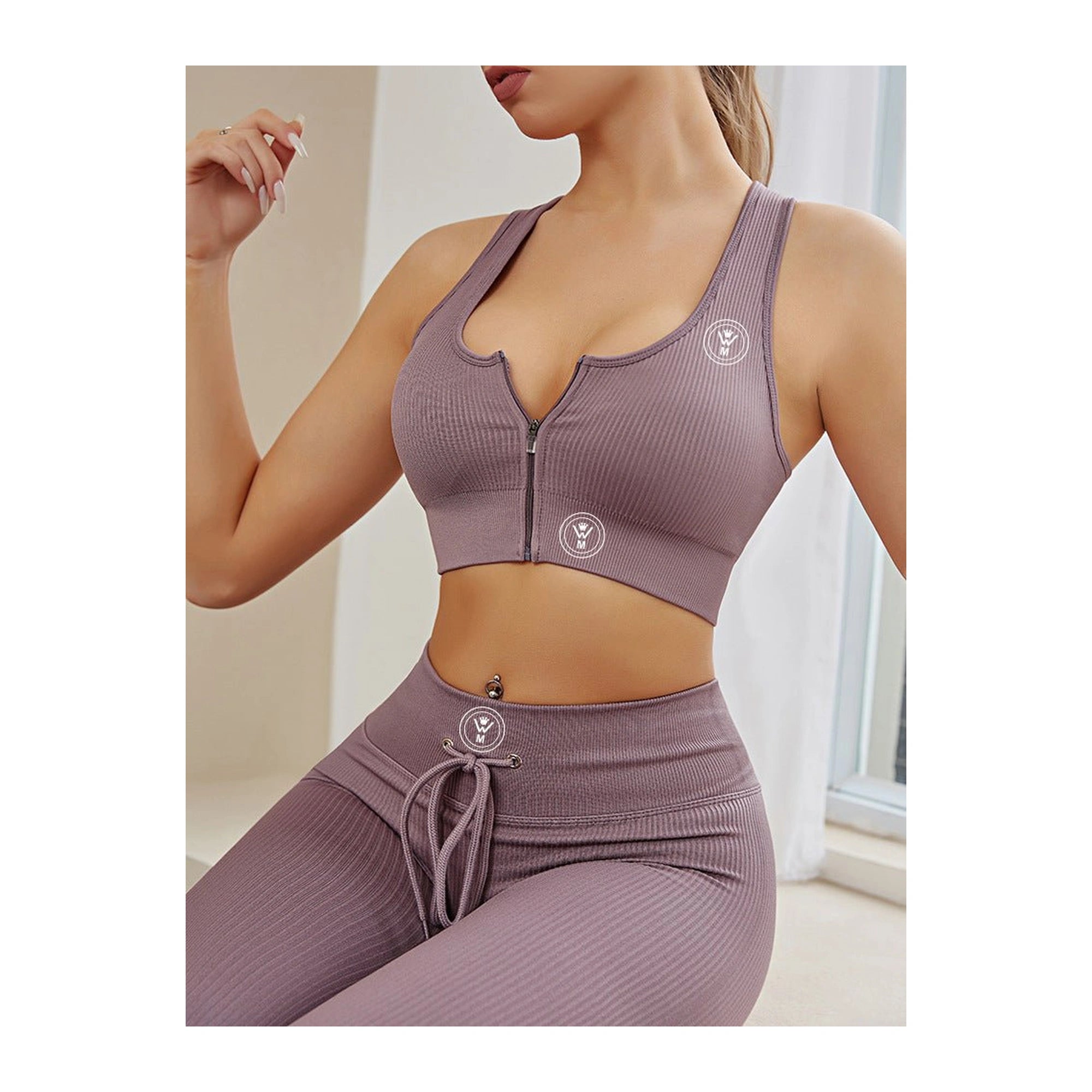 WM Seamless Activewear Set – High - Waist Leggings + Zip Sports Bra (Pink) - warriors mindset